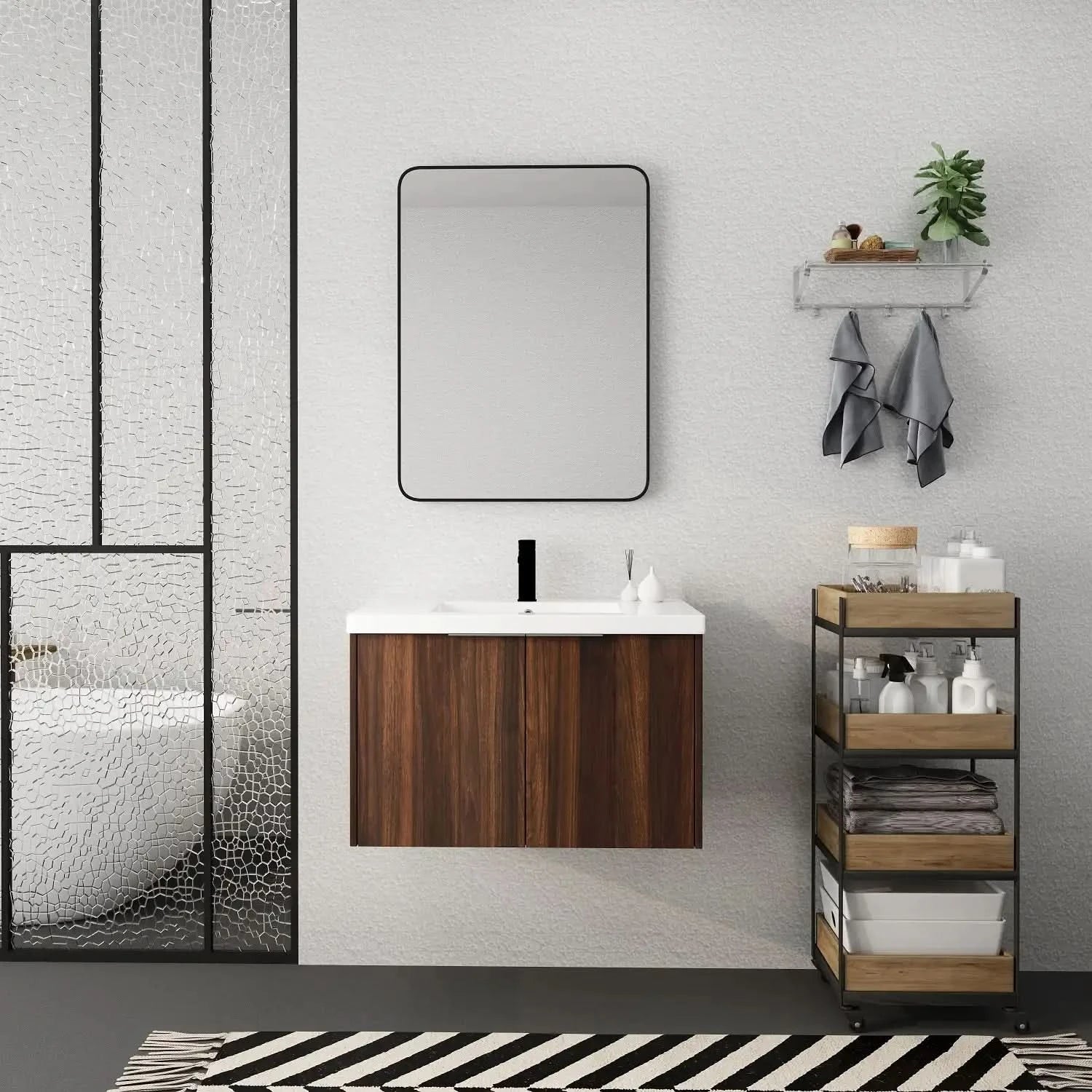 Floating Bathroom Cabinet with Sink &amp; Soft-Close Doors - Ideal for Small Bathrooms color: California Walnut | size: 30 inch | combination: Separate Wash Basin