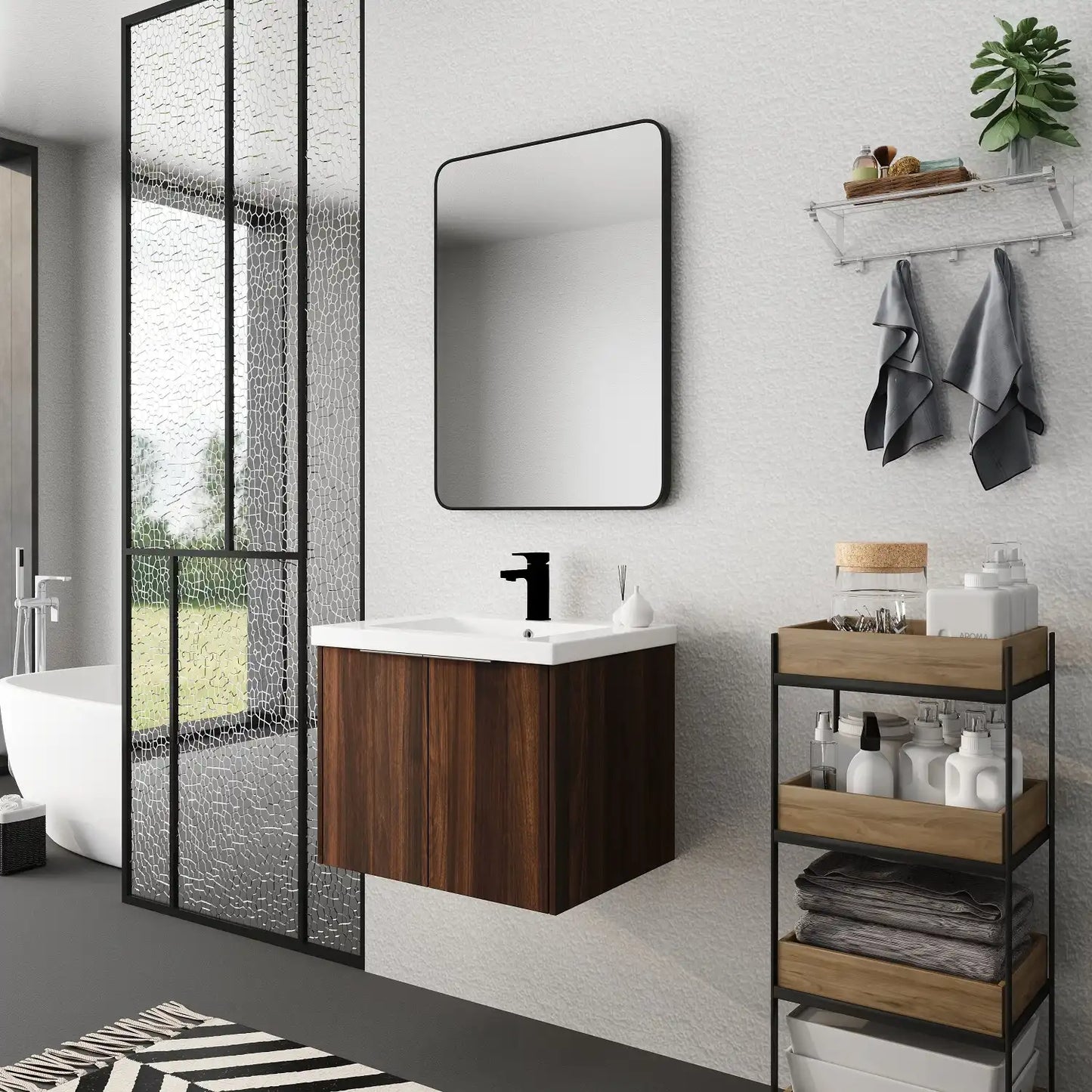 Floating Bathroom Cabinet with Sink & Soft-Close Doors - Ideal for Small Bathrooms color: California Walnut | size: 24 inch | combination: Separate Wash Basin