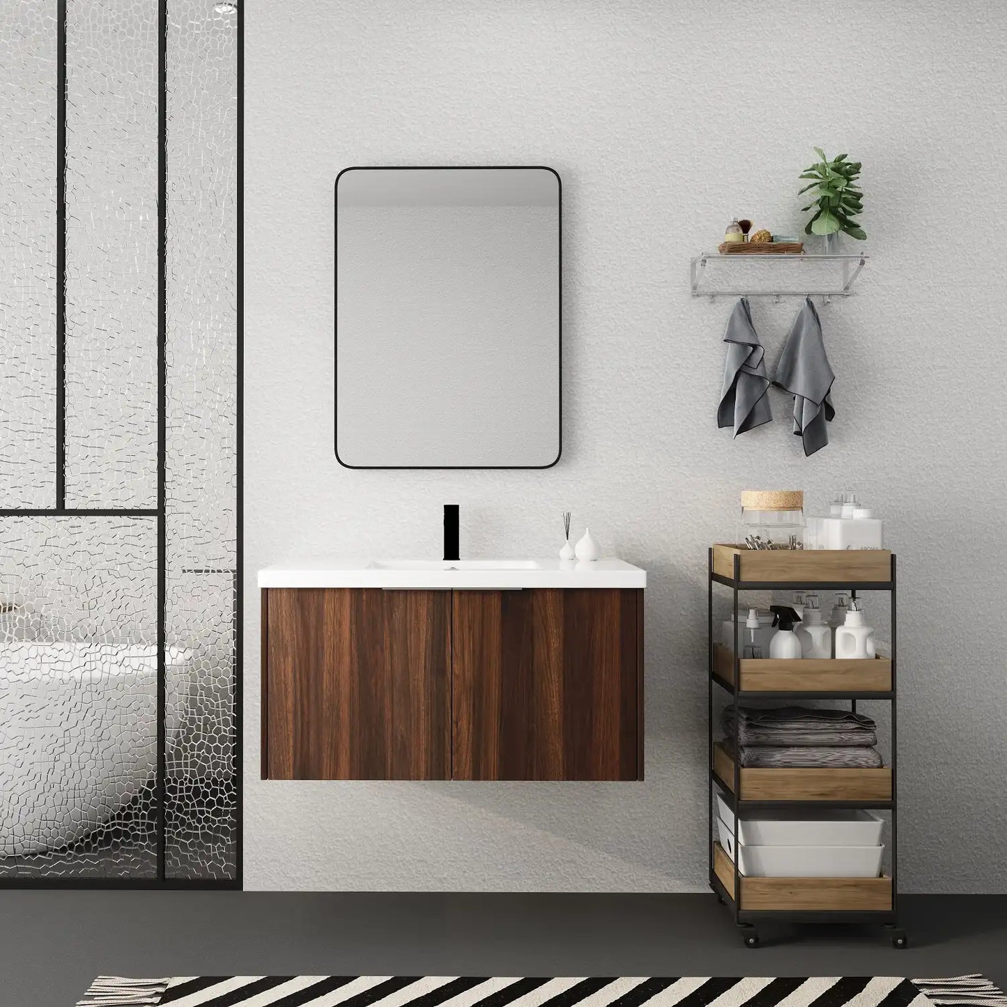 Floating Bathroom Cabinet with Sink & Soft-Close Doors - Ideal for Small Bathrooms color: California Walnut | size: 35 inch | combination: Separate Wash Basin