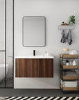 Floating Bathroom Cabinet with Sink & Soft-Close Doors - Ideal for Small Bathrooms color: California Walnut | size: 35 inch | combination: Separate Wash Basin