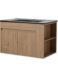 30" wall mounted vanity units front view with black sink and modern wood finish | Ace Decor