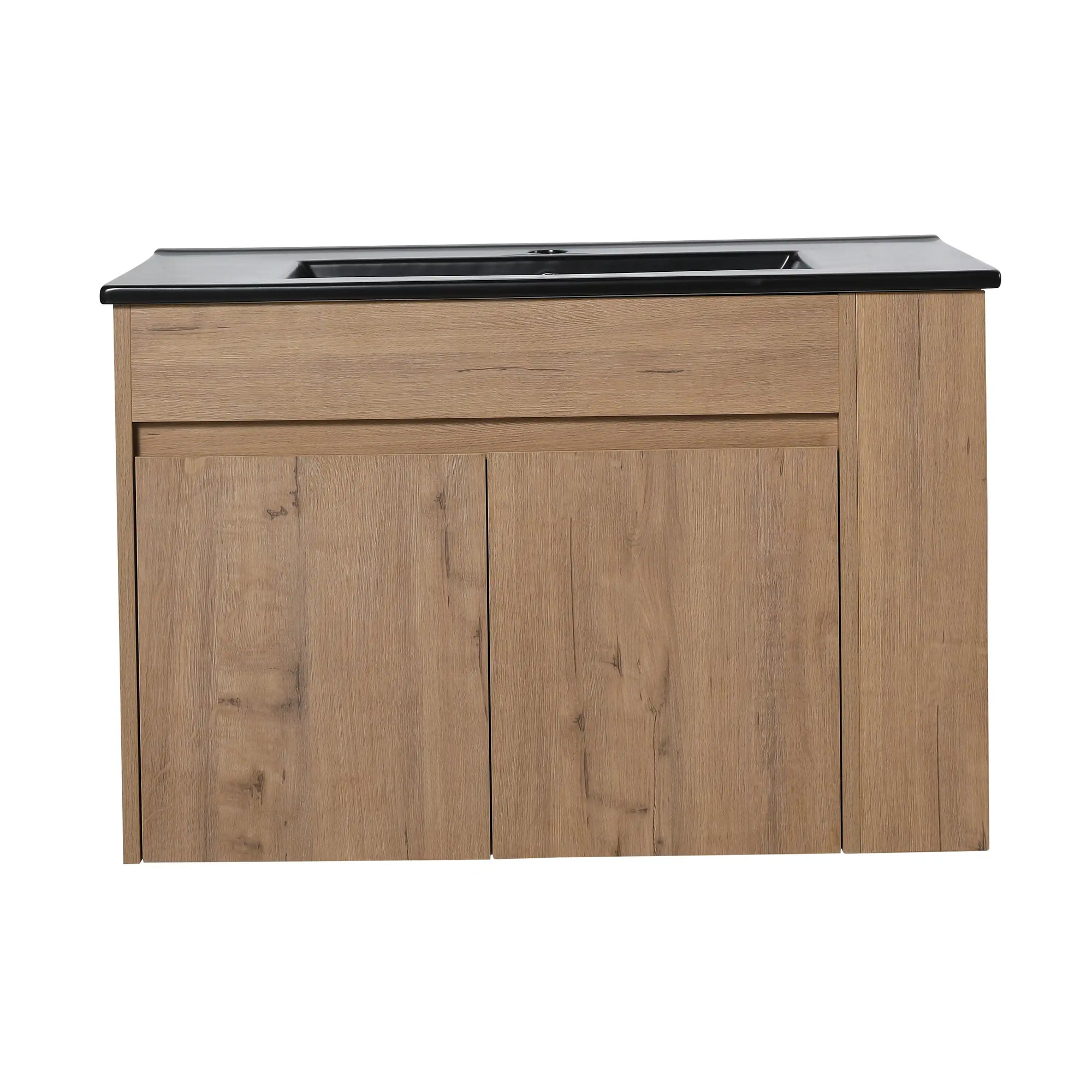 30" wall mounted vanity units with black sink top and wood finish | Ace Decor