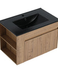 30" wall mounted vanity units with black ceramic sink and open side shelves | Ace Decor
