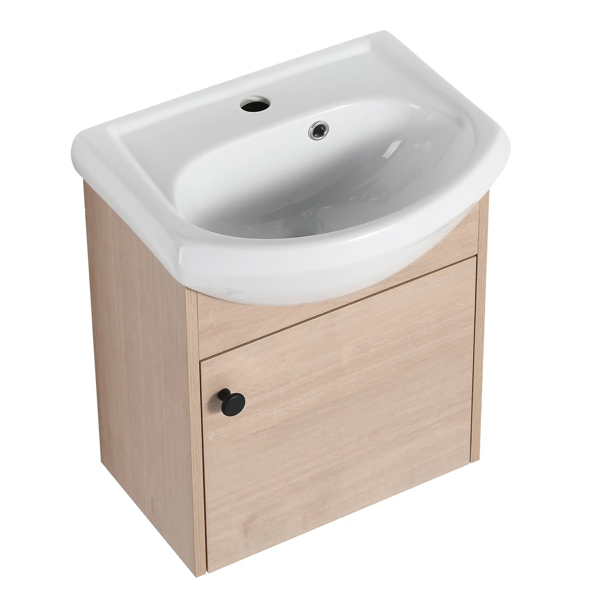 18" small bathroom vanity with sink highlighting rounded bowl sink design and compact wood base | Ace Decor