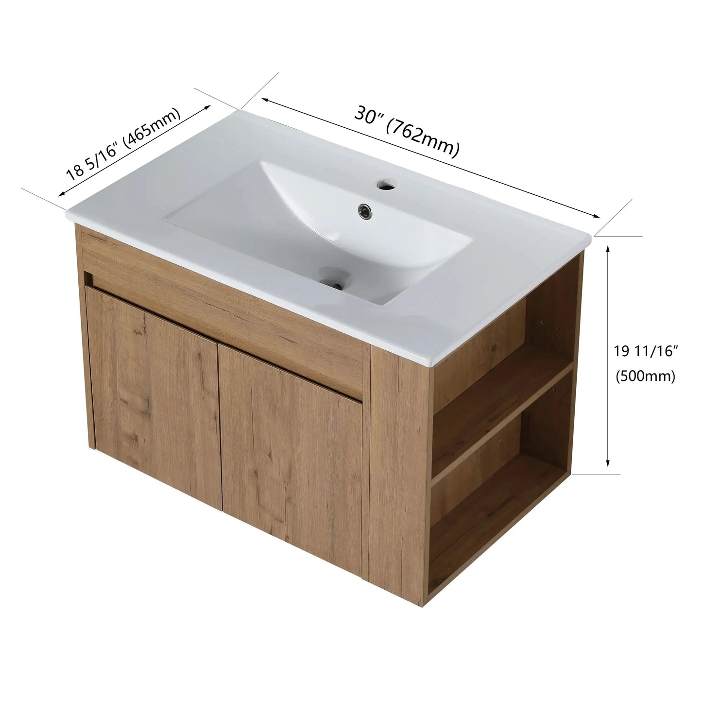 30-Inch Bathroom Vanity with Adjustable Open Shelves color: Imitative Oak