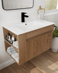 30" wall mounted vanity cabinet with open side shelving for towels and essentials | Ace Decor