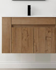 30" wall mounted vanity cabinet floating installation with oak finish | Ace Decor