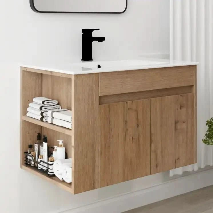 30-Inch Bathroom Vanity with Adjustable Open Shelves color: Imitative Oak