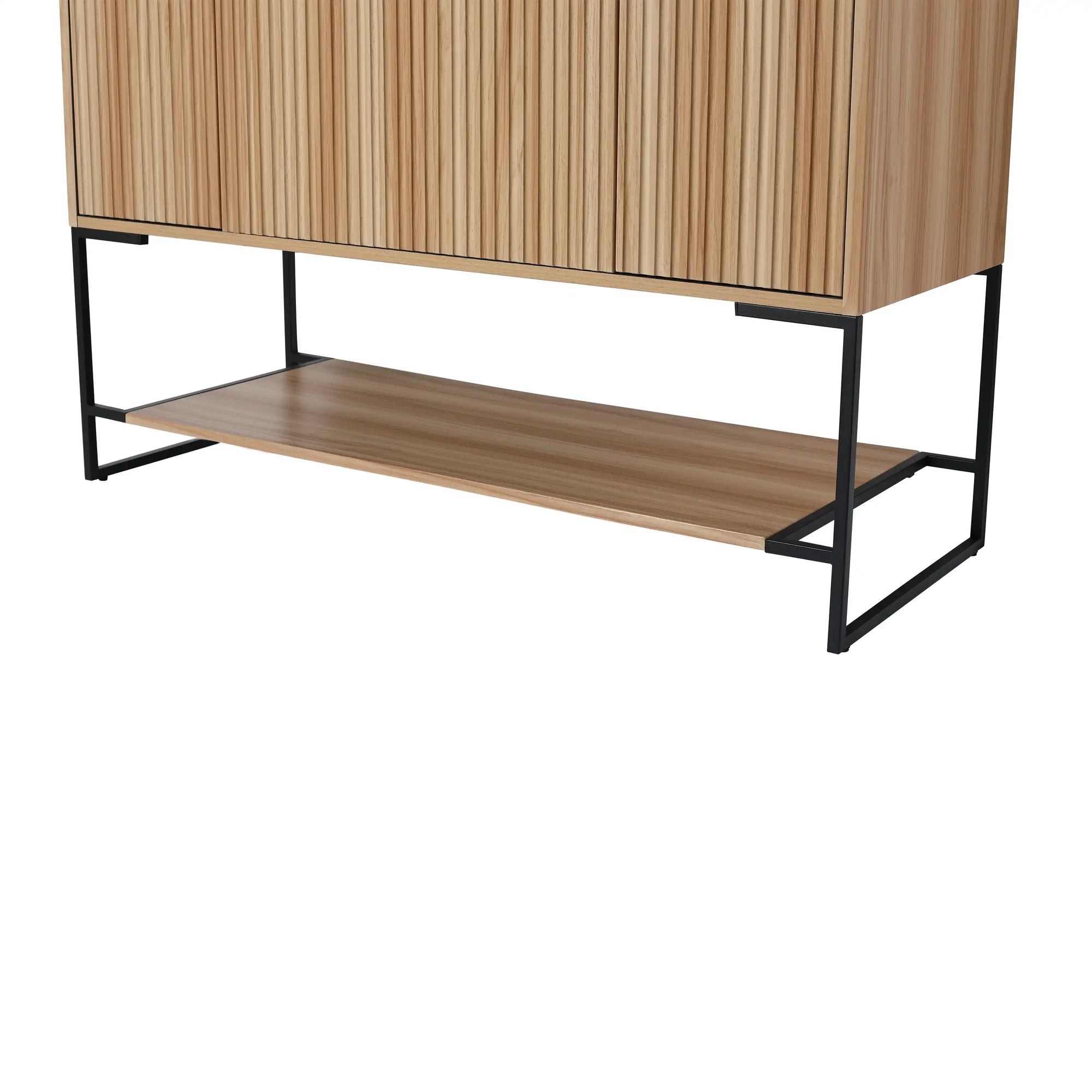 maple bathroom vanity 48 open shelf with black metal base support | Ace Decor