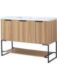 maple bathroom vanity 48 front view with fluted wood doors and sink top | Ace Decor