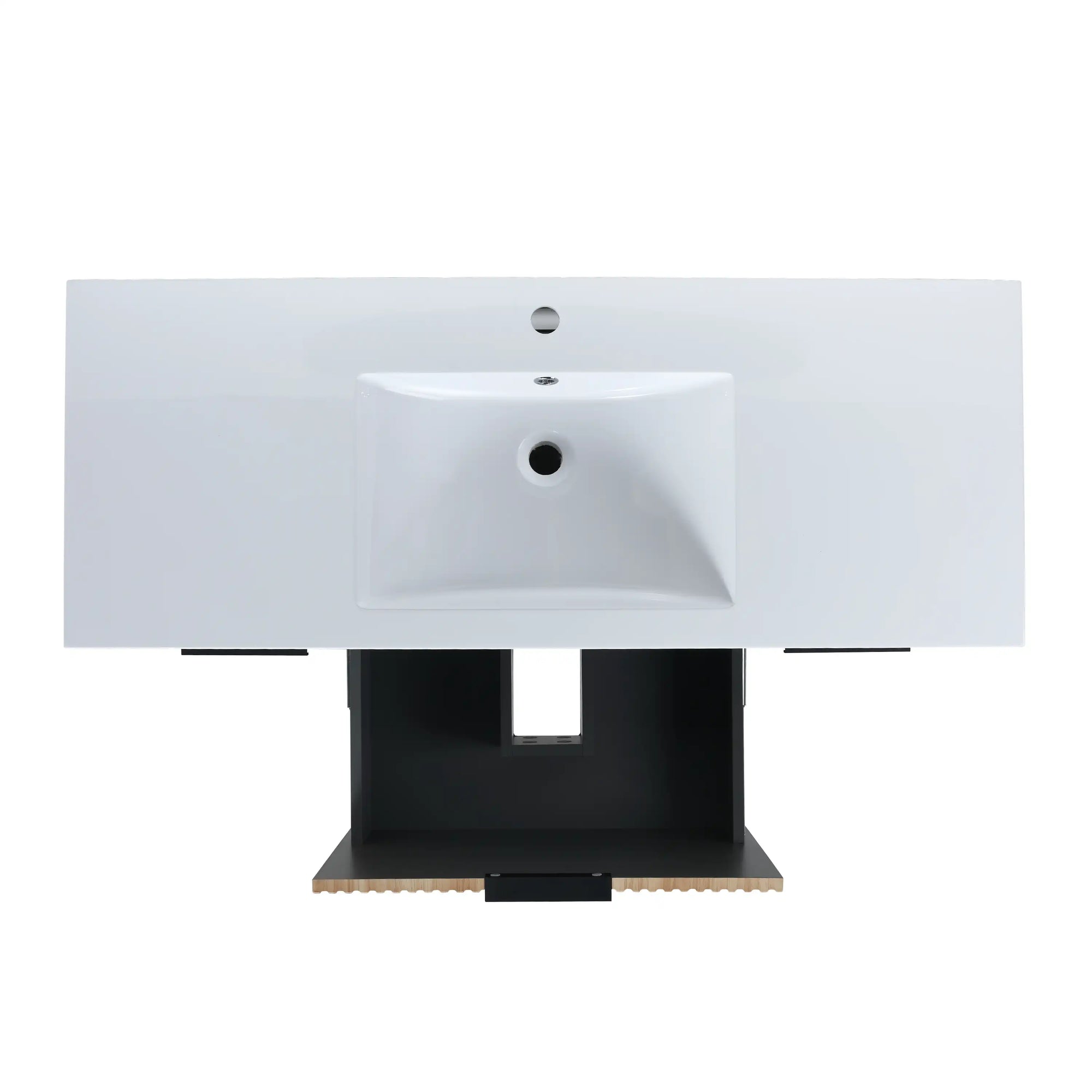 maple bathroom vanity 48 top view with sink basin and plumbing cutout | Ace Decor