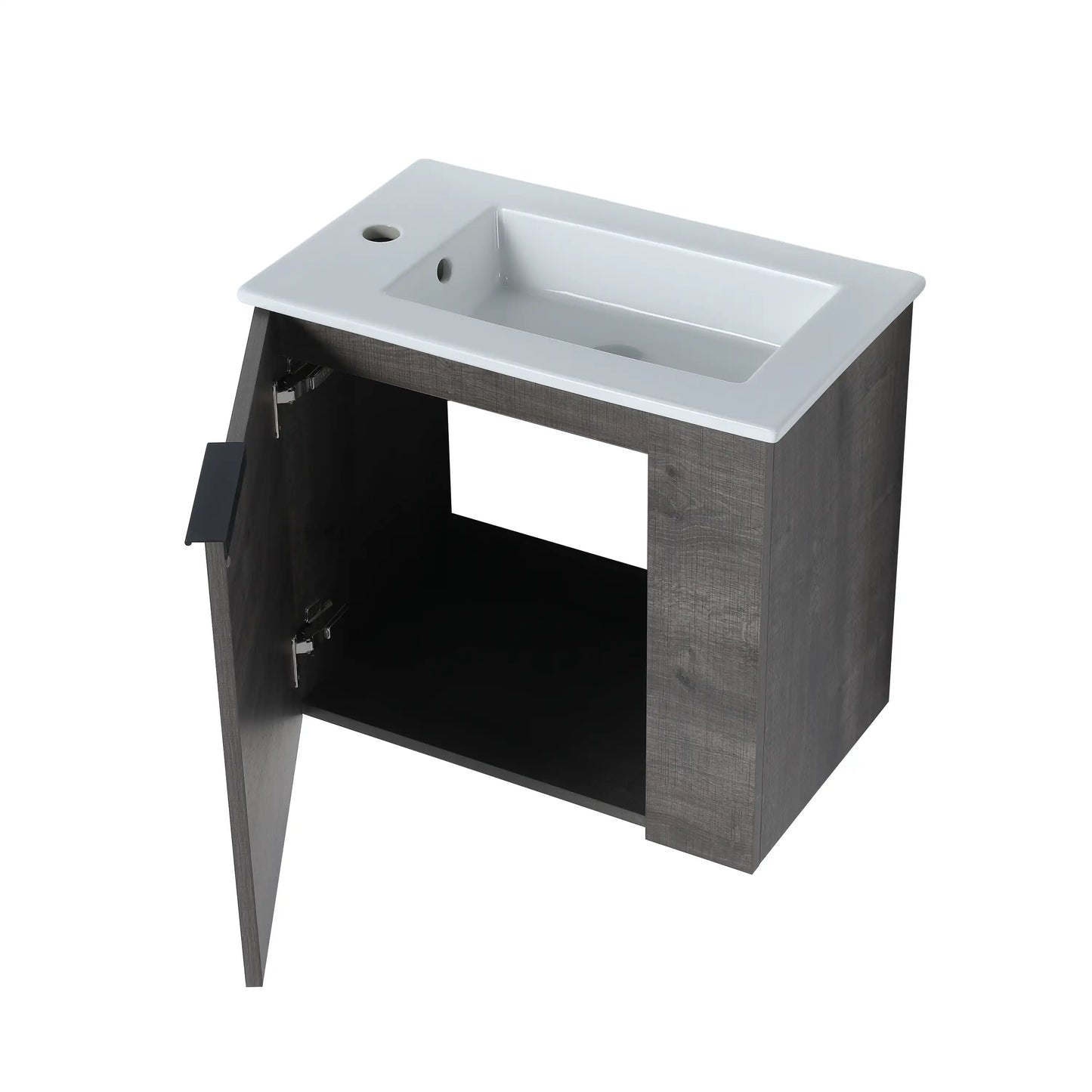 Bathroom Vanity with Sink 22 Inch for Small Floating Bathroom with Soft Close Door color: Plaid Grey Oak