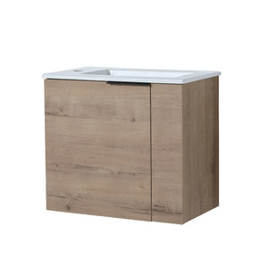 22” Imitative Oak Wall-Mounted Floating Bathroom Vanity Sink - 1 Storage Space & Side Faucet