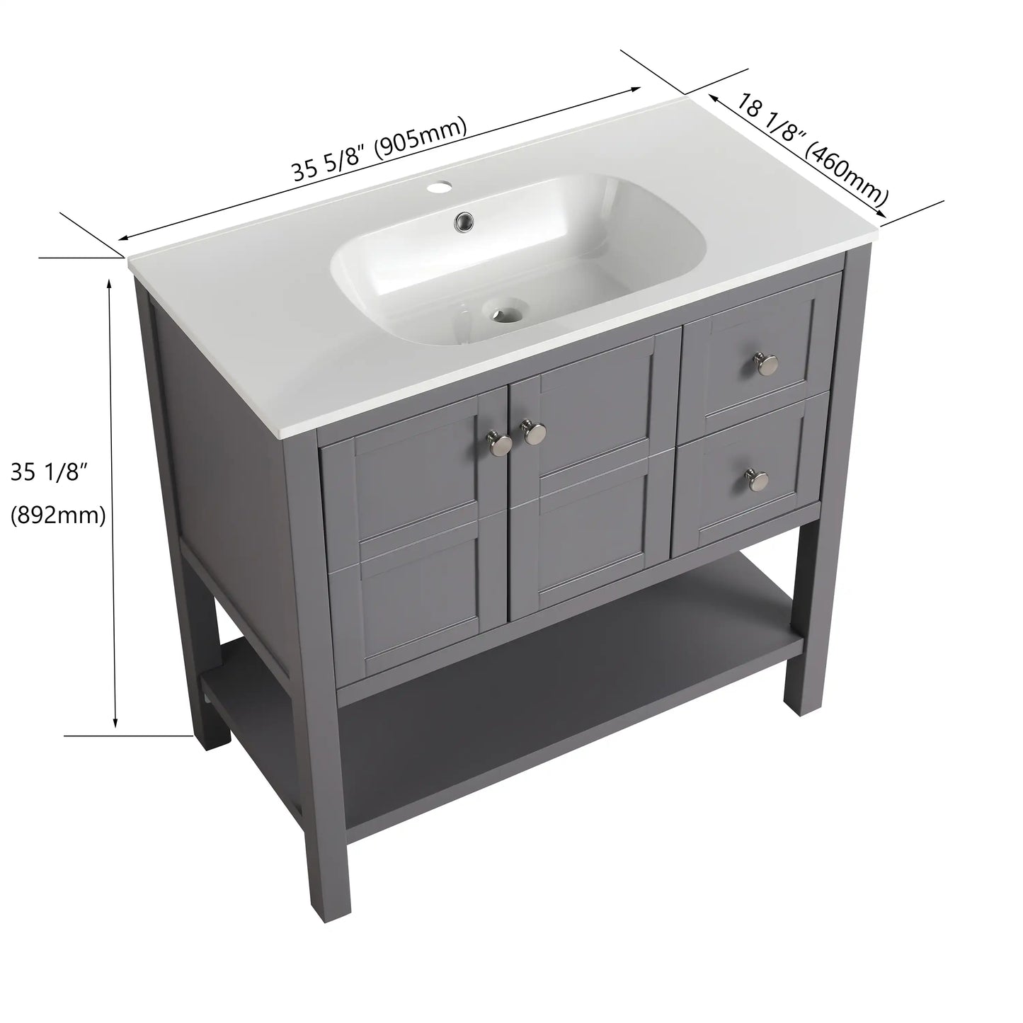 36x18 Bathroom Vanity with Soft Close Drawers & Gel Basin color: Rock Grey