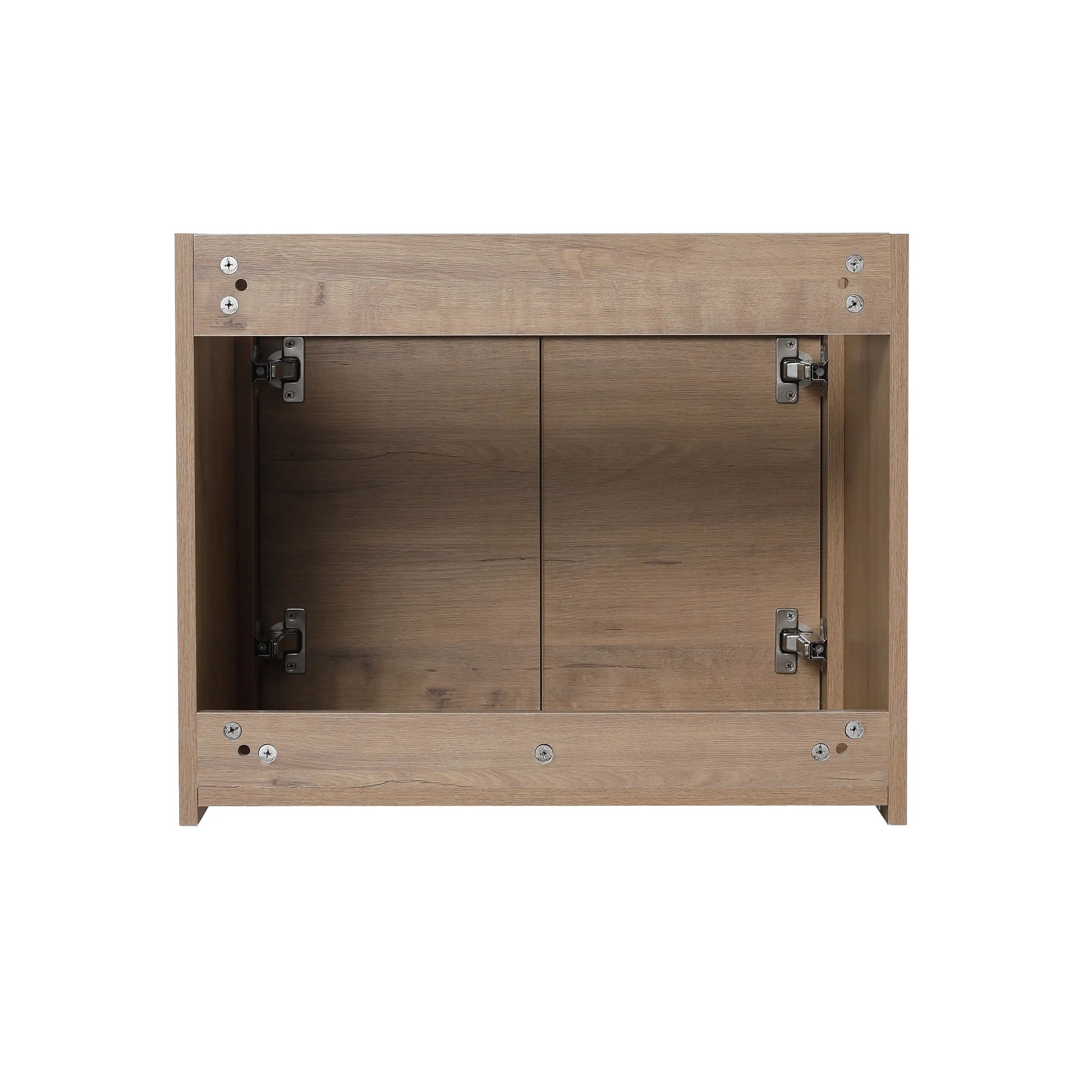 Interior structure of 24" wall mounted vanity unit showing reinforced cabinet and soft-close hinges | Ace Decor