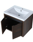 Open cabinet view of 24" floating vanity bathroom with resin sink and storage space | Ace Decor