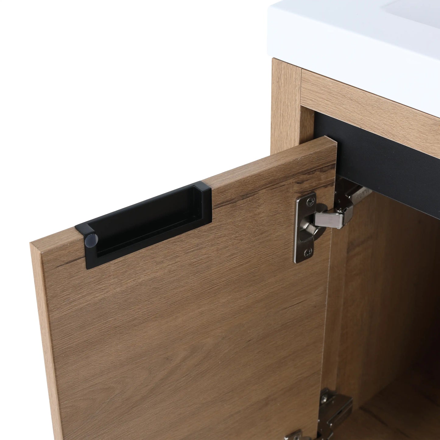 Compact Floating Bathroom Cabinet with Sink & Soft Close Doors color: Imitative Oak