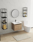 Front view of 24" wall mounted vanity unit with integrated sink in imitative oak finish | Ace Decor
