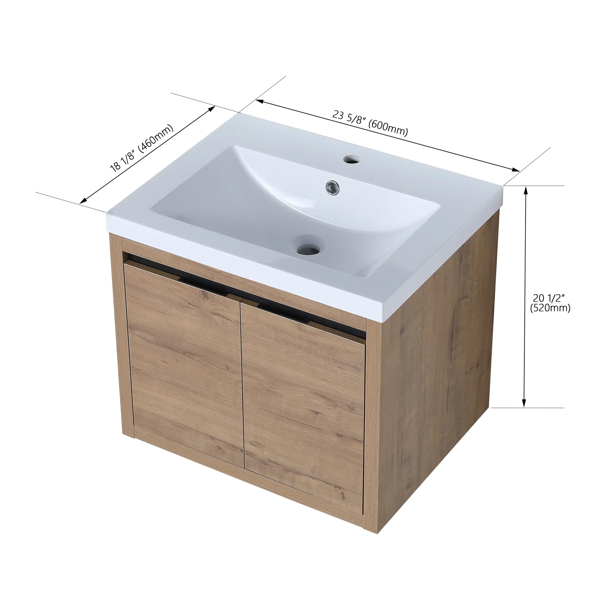 Compact Floating Bathroom Cabinet with Sink & Soft Close Doors color: Imitative Oak