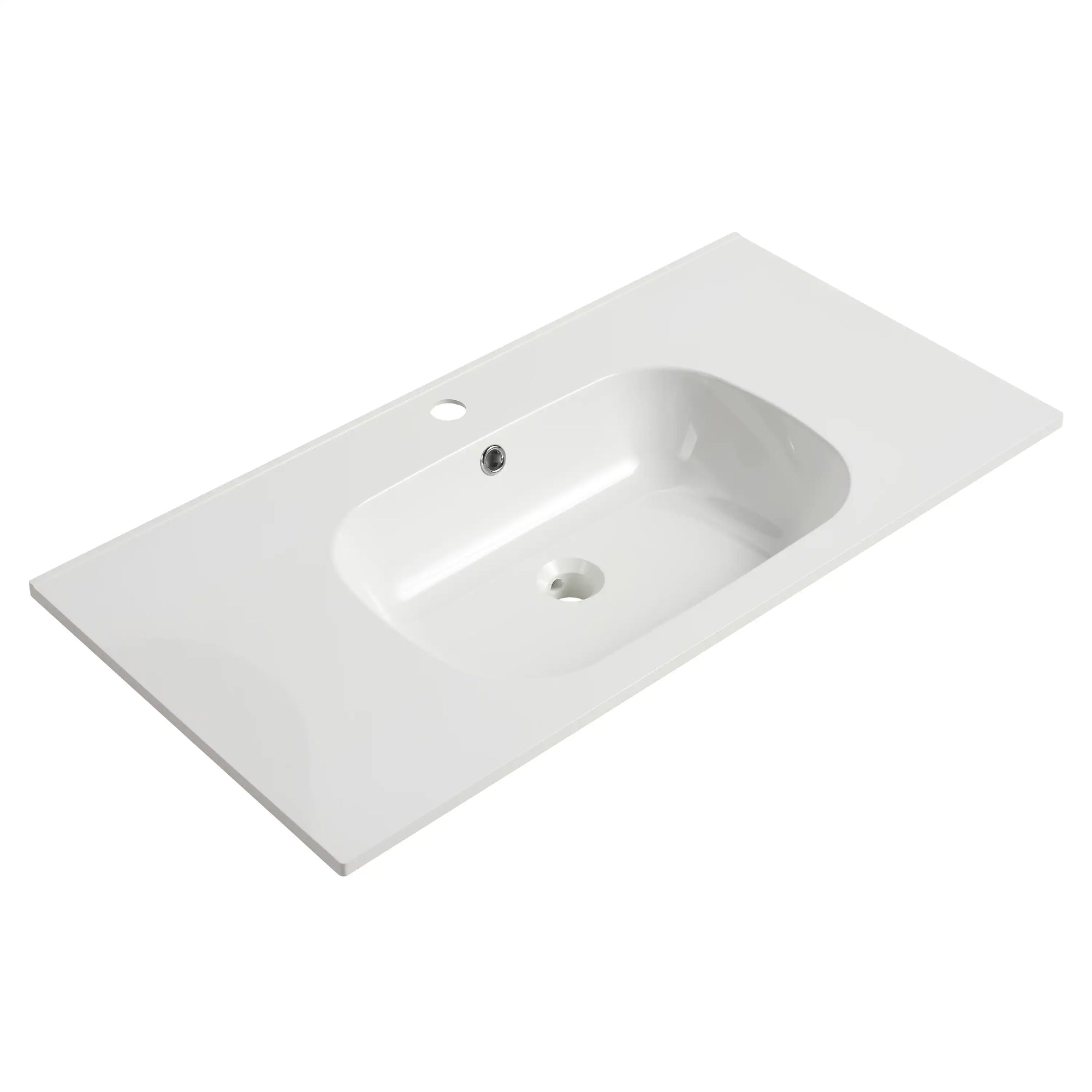 36 Inch California Walnut Wall-Mounted Bathroom Vanity with Gel Sink – Modern &amp; Space-Saving Design