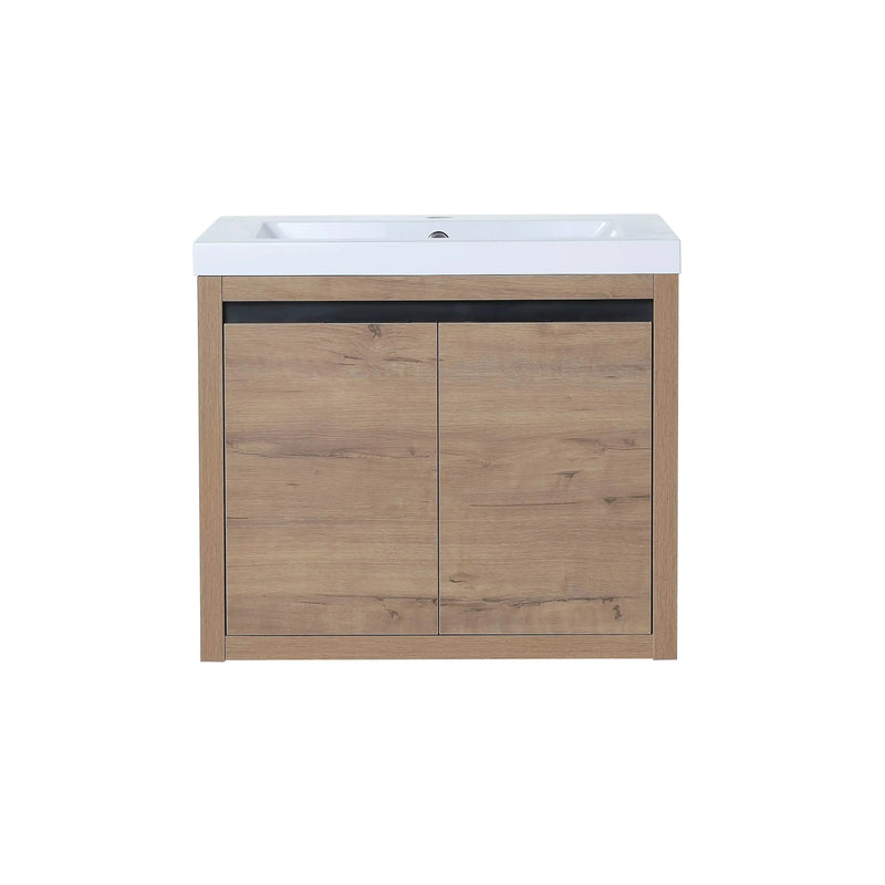 24'' & 47'' Imitative Oak Floating Vanity Bathroom | Resin Sink and Soft-Close Doors