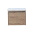 24" wall mounted vanity unit front view with integrated sink and concealed handle design | Ace Decor
