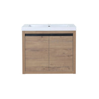 24" wall mounted vanity unit front view with integrated sink and concealed handle design | Ace Decor