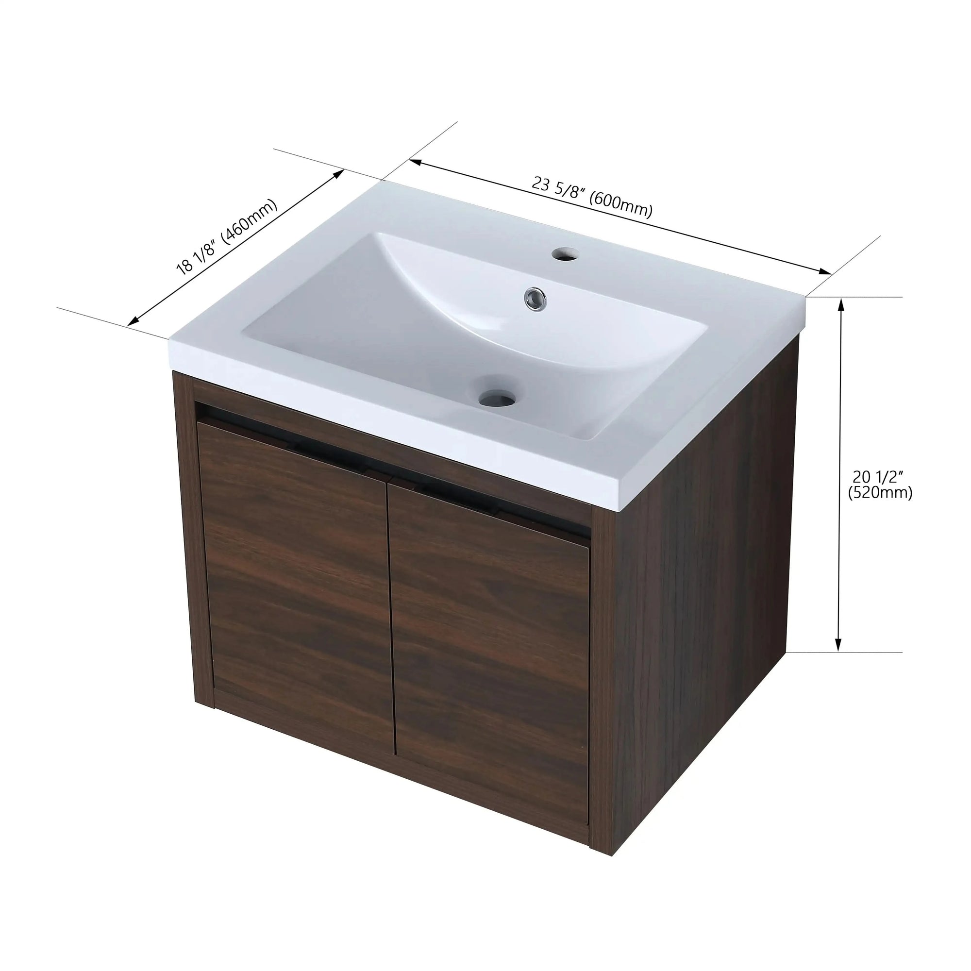 Compact Floating Bathroom Cabinet with Sink & Soft Close Doors color: California Walnut