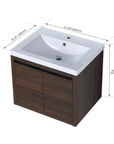 Compact Floating Bathroom Cabinet with Sink & Soft Close Doors color: California Walnut