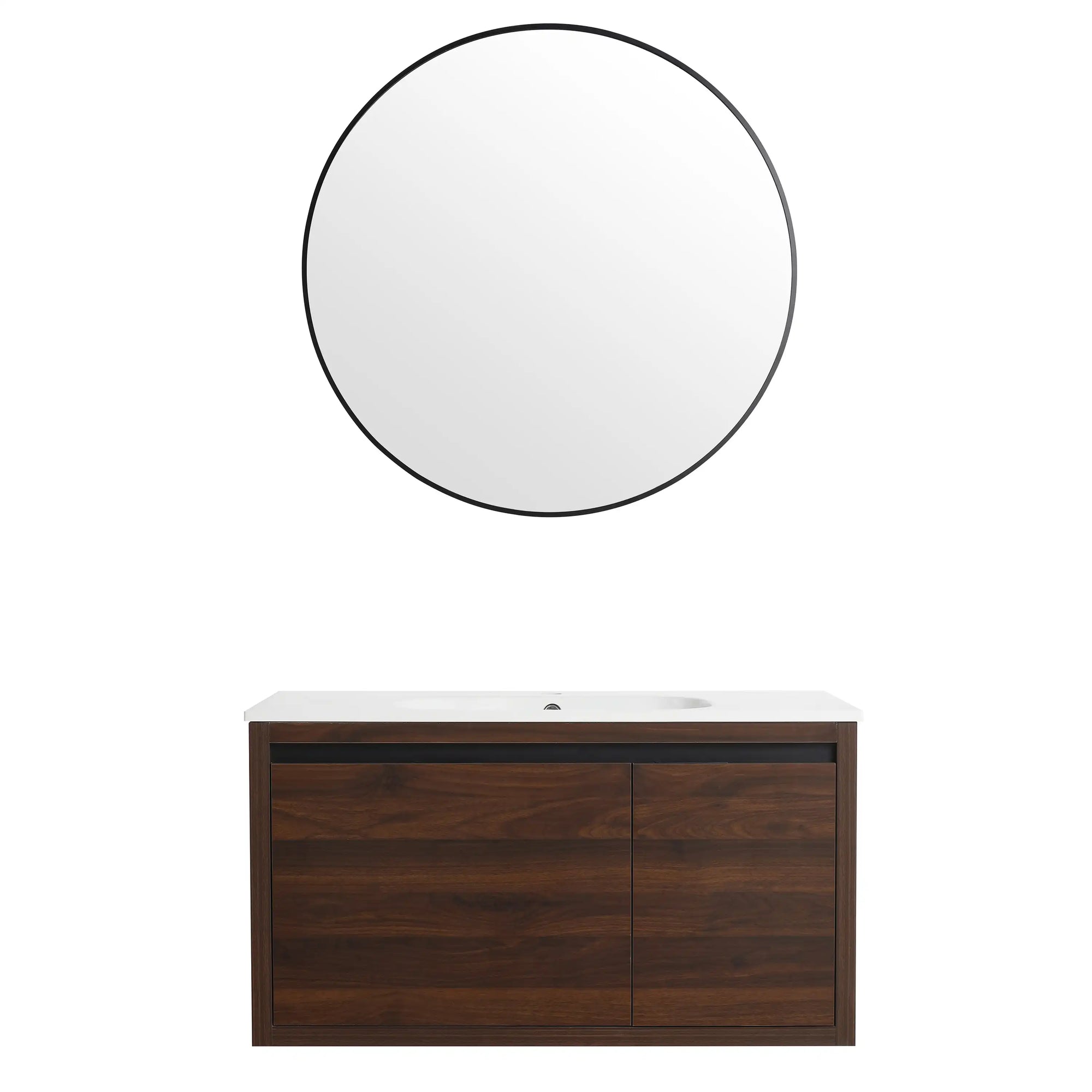Front view of 36" wall mounted single bathroom vanity with double doors and clean design | Ace Decor