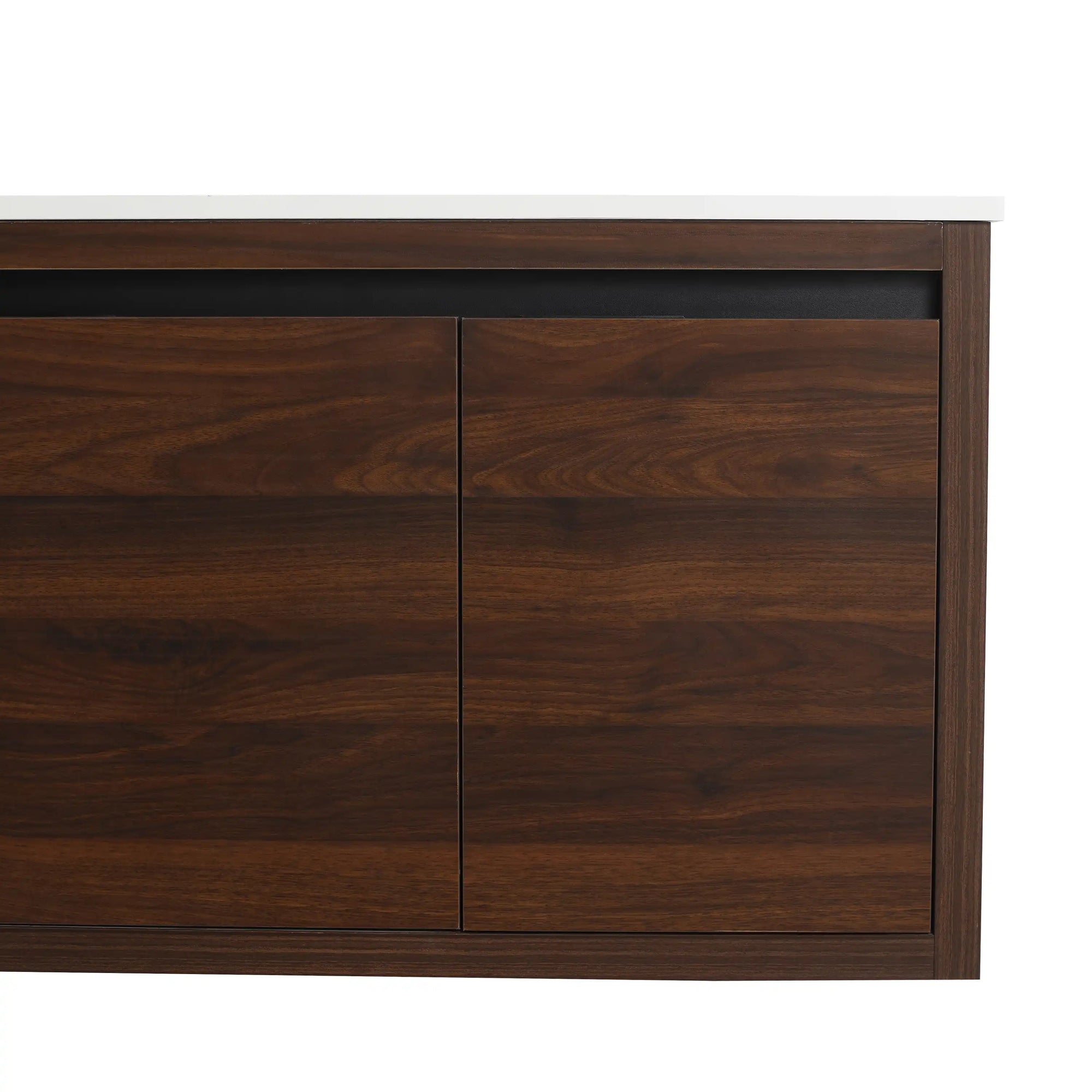 Close-up of walnut cabinet doors on 36" wall mounted single bathroom vanity | Ace Decor