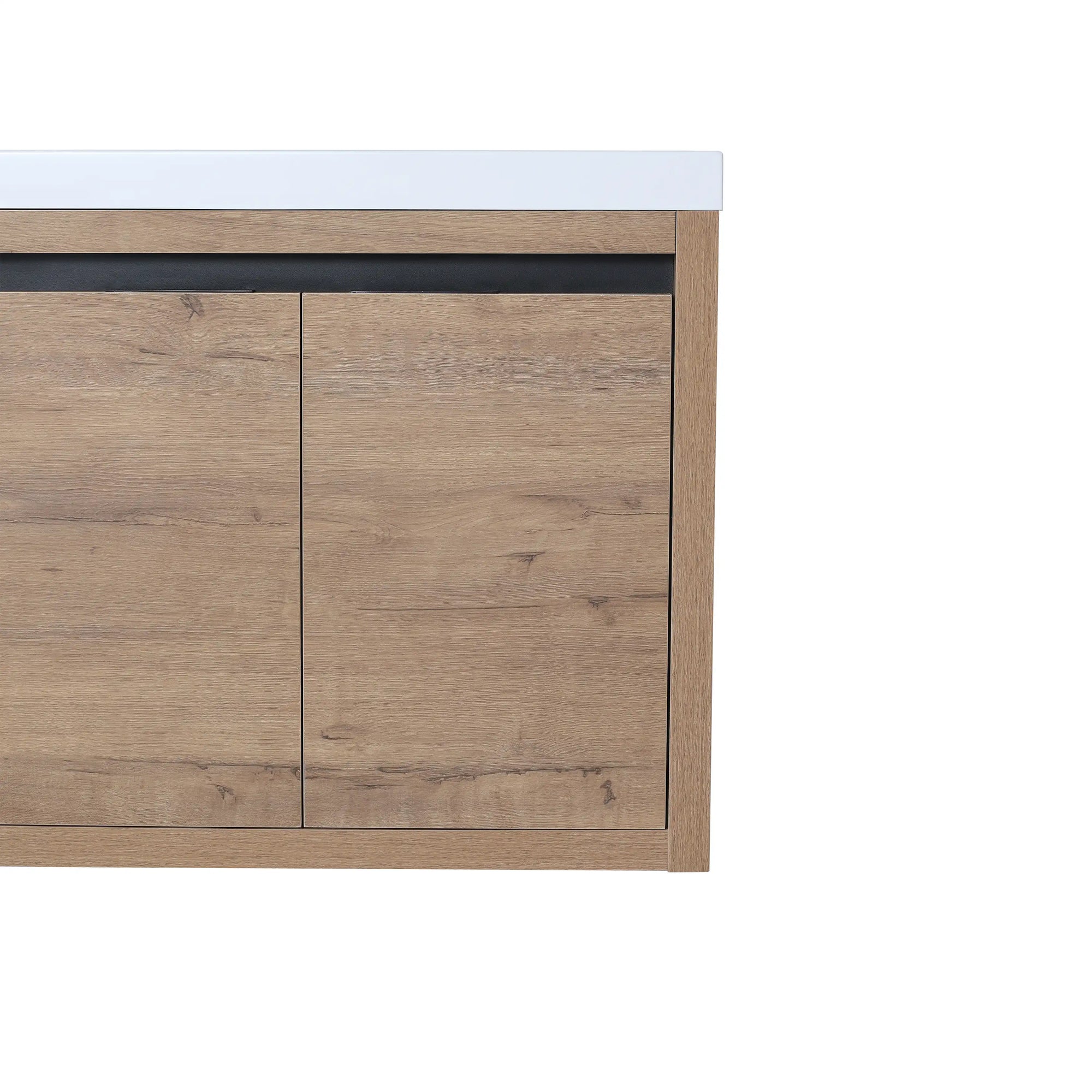 24" wall mounted vanity unit oak cabinet detail with clean modern lines | Ace Decor