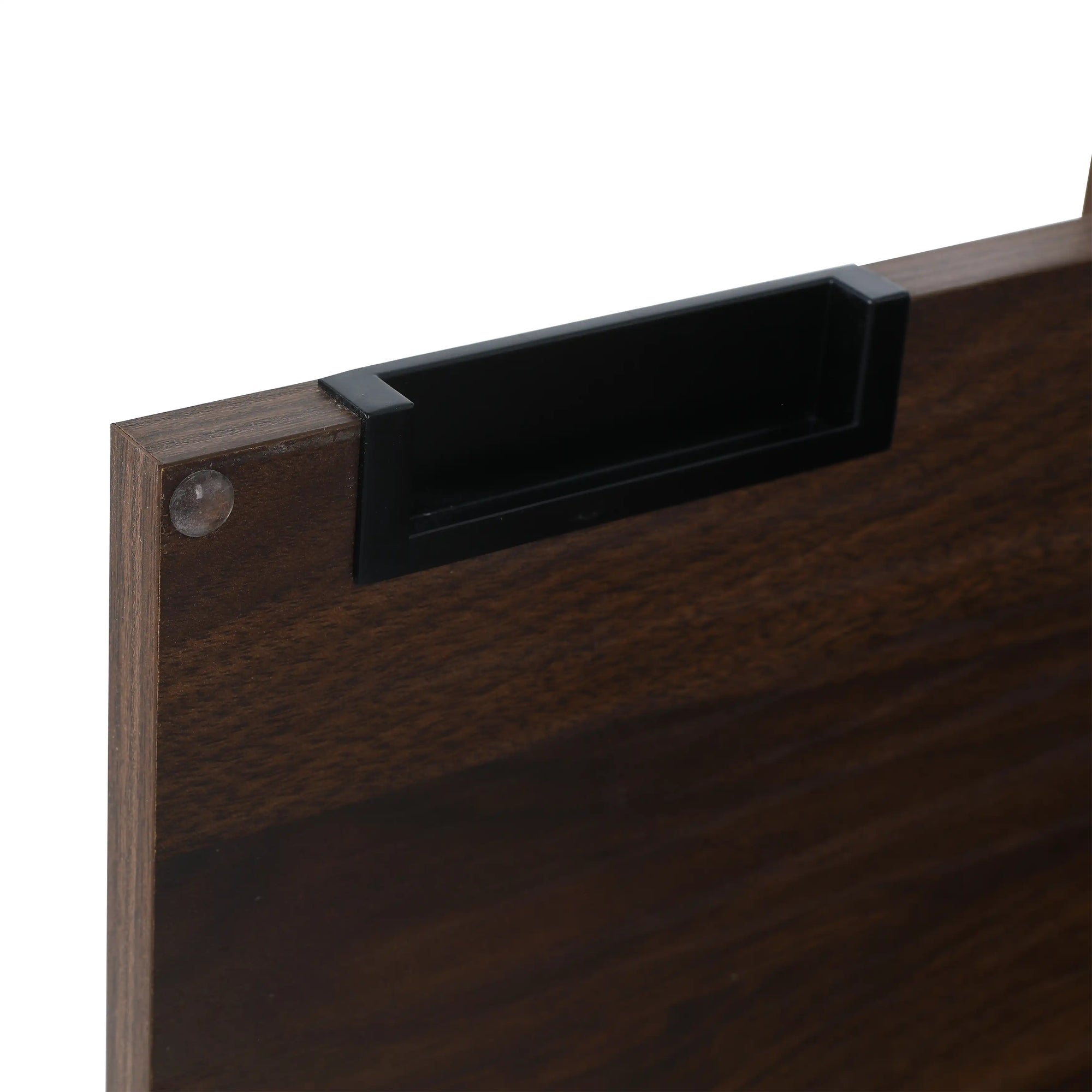 Concealed handle detail on 24" floating vanity bathroom with modern walnut finish | Ace Decor