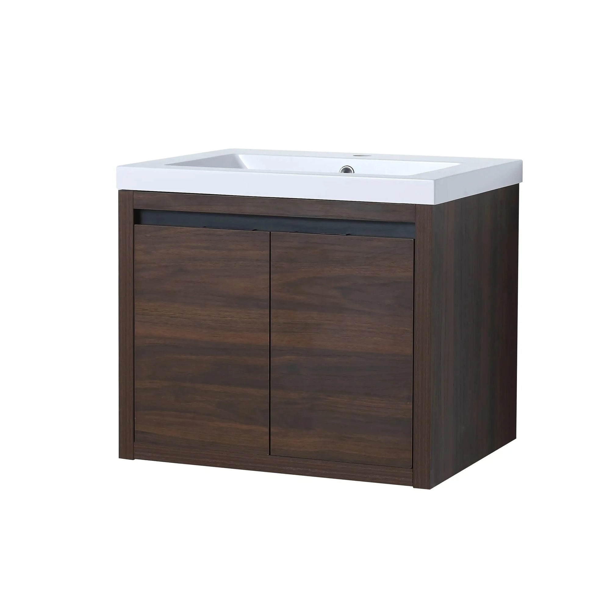 Compact Floating Bathroom Cabinet with Sink & Soft Close Doors color: California Walnut