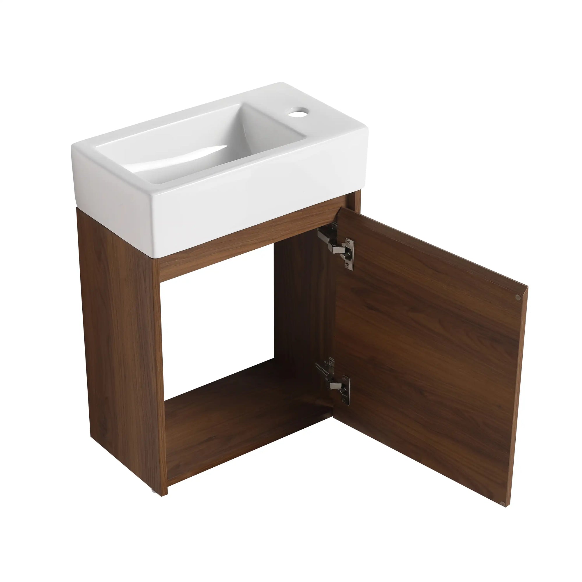 18" small makeup vanity with open door showing interior storage space | Ace Decor