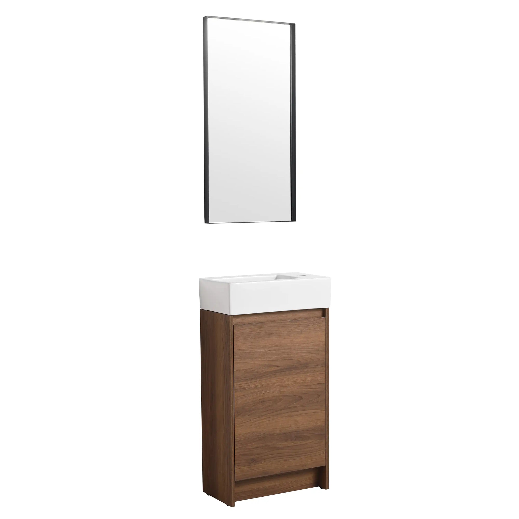 18" small bathroom vanity with sink paired with matching vertical bathroom mirror | Ace Decor