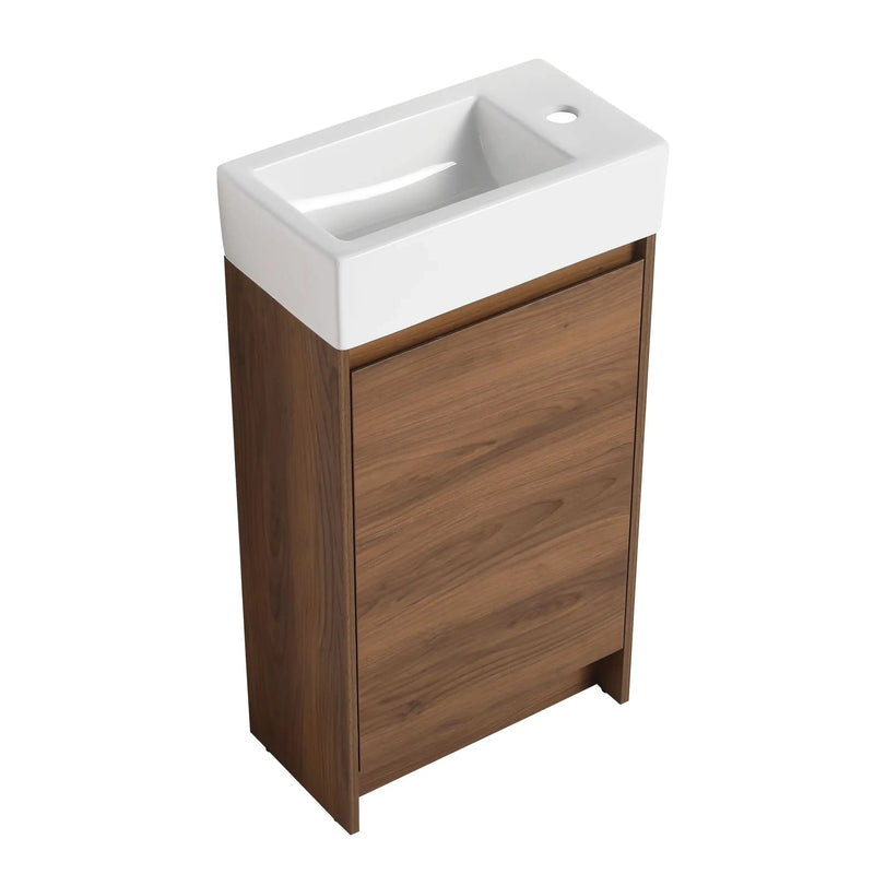 18" Brown Ebony Bathroom Vanity with Ceramic Sink – Vintage Style, Soft-Close Door