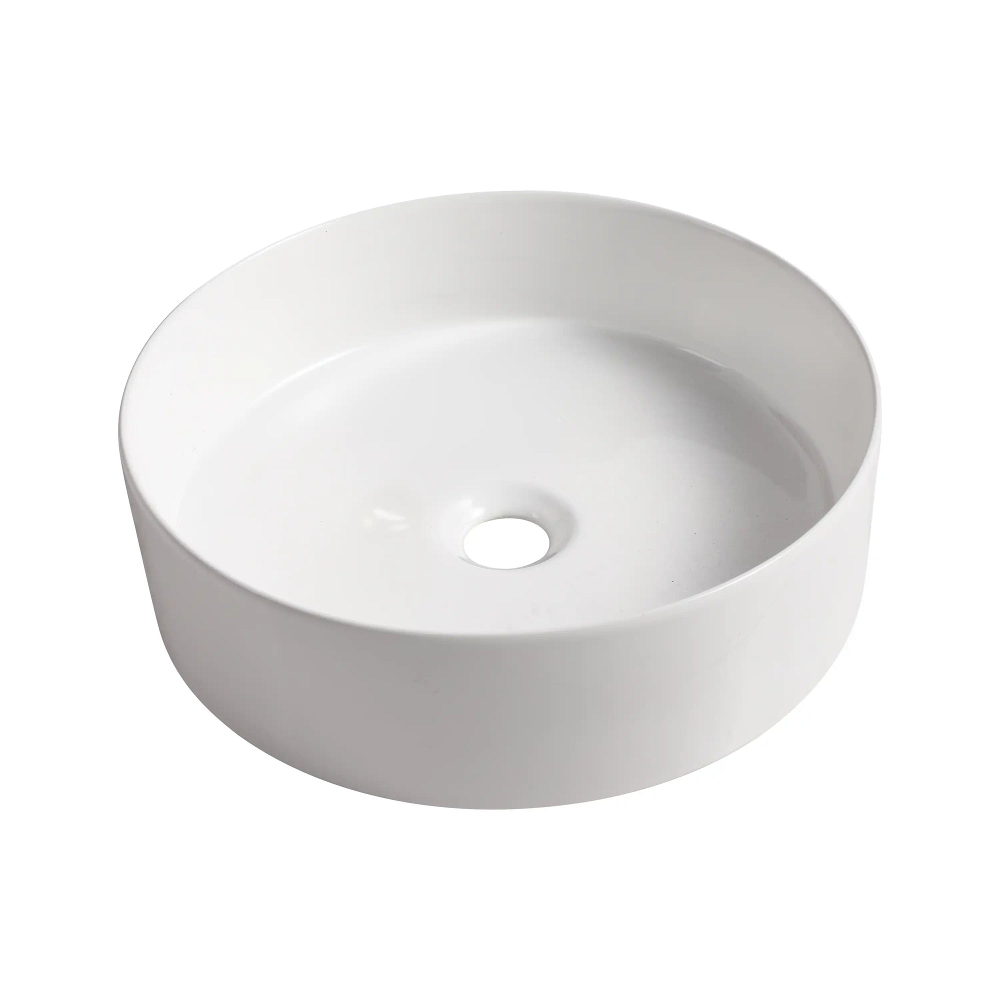 Close-up of cylindrical ceramic basin for 24 inch bathroom vanity with vessel sink 24" top view detail | Ace Decor