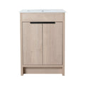 Front view of 24" light oak 24in bathroom vanity with double doors and minimalist black handle | Ace Decor