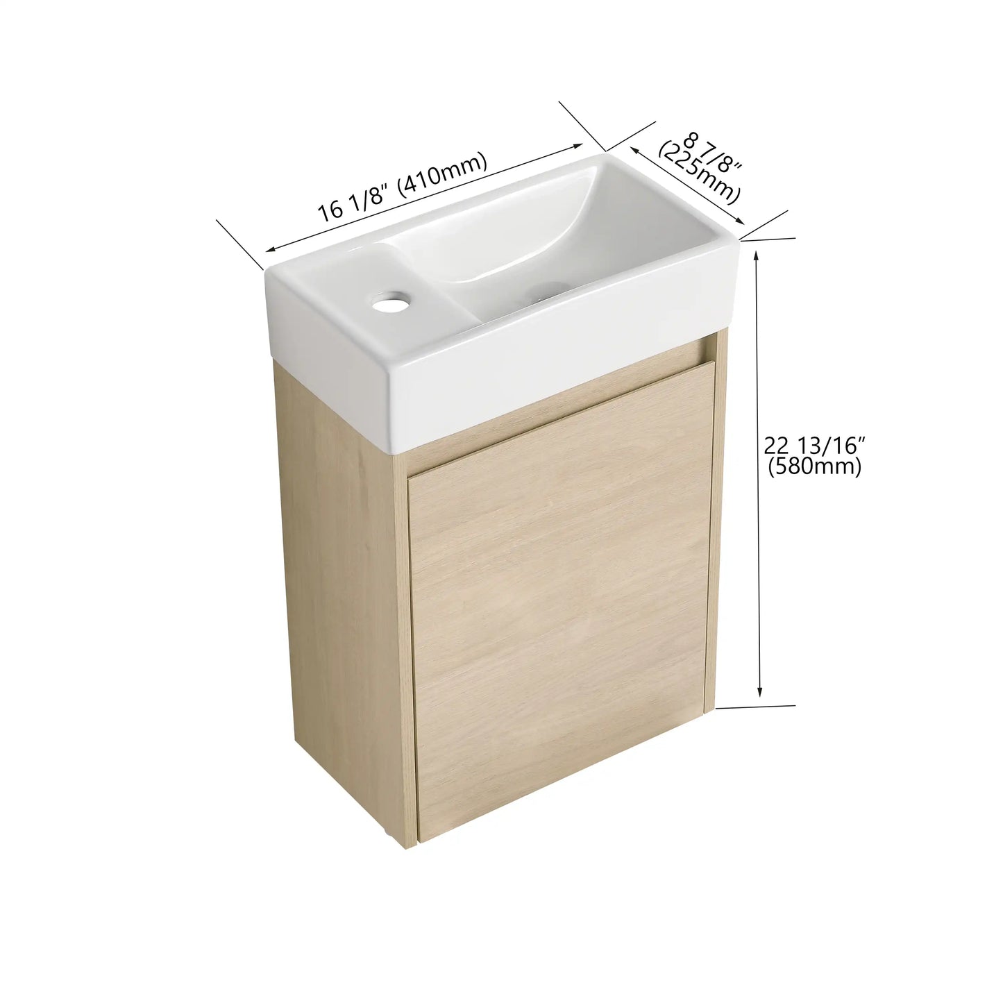 Bathroom Vanity with Single Sink and Soft-close Door for Small Spaces color: Plain Light Oak