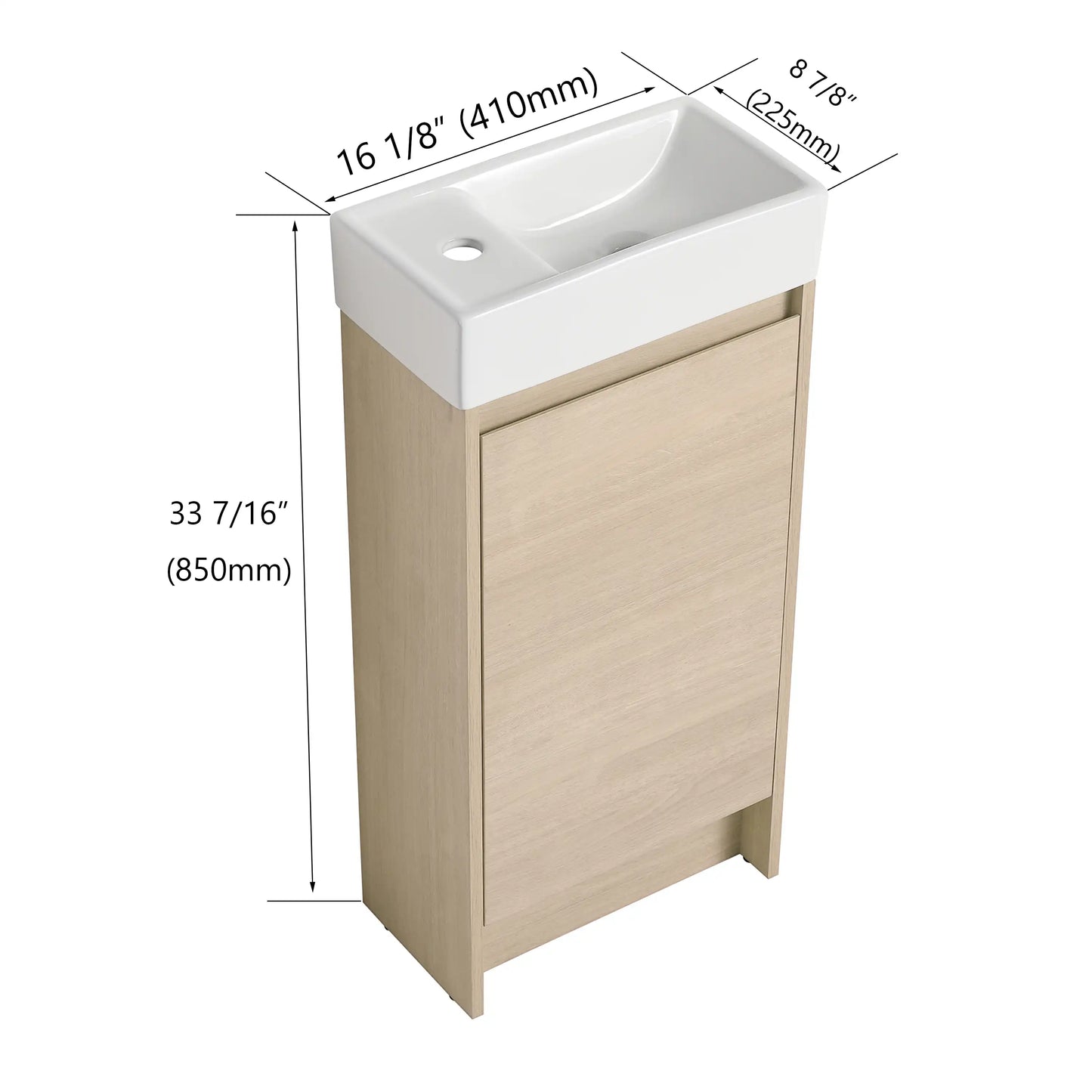 Bathroom Vanity with Single Sink and Soft-close Door for Small Spaces color: Plain Light Oak