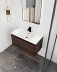 36" wall mounted single bathroom vanity top view with integrated sink in contemporary bathroom | Ace Decor