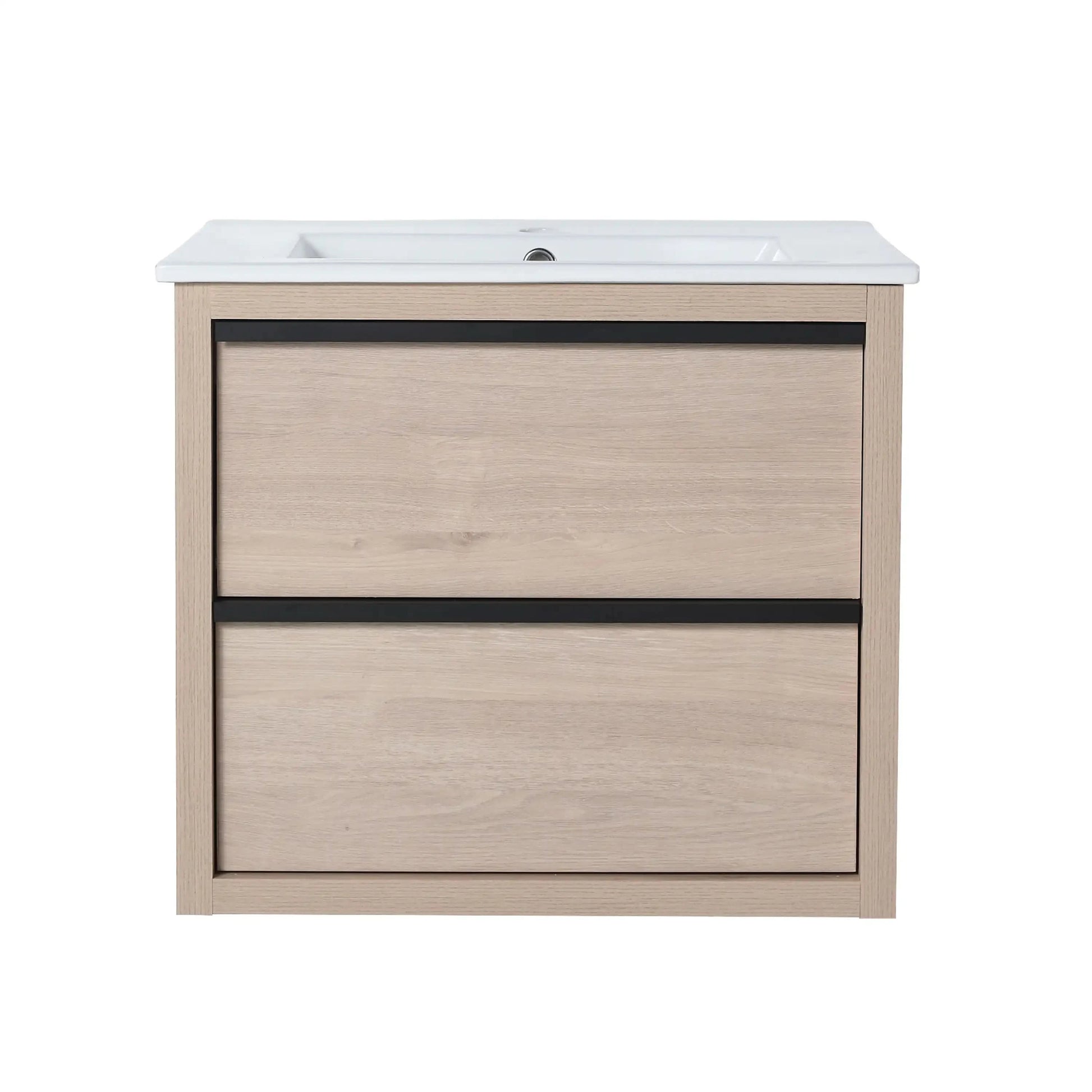 24" Bathroom Vanity with 2 Soft-Close Drawers color: Plain Light Oak