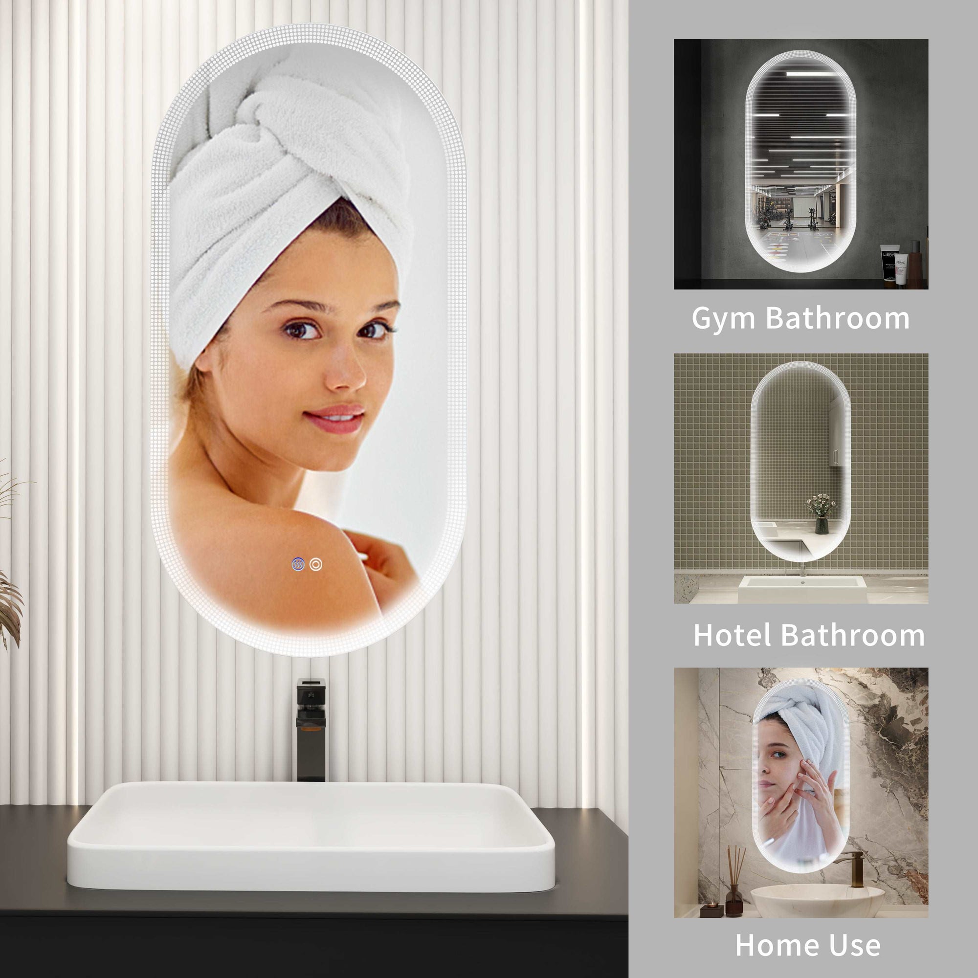 Dimmable Switch-Held Memory LED Bathroom Mirror color:White