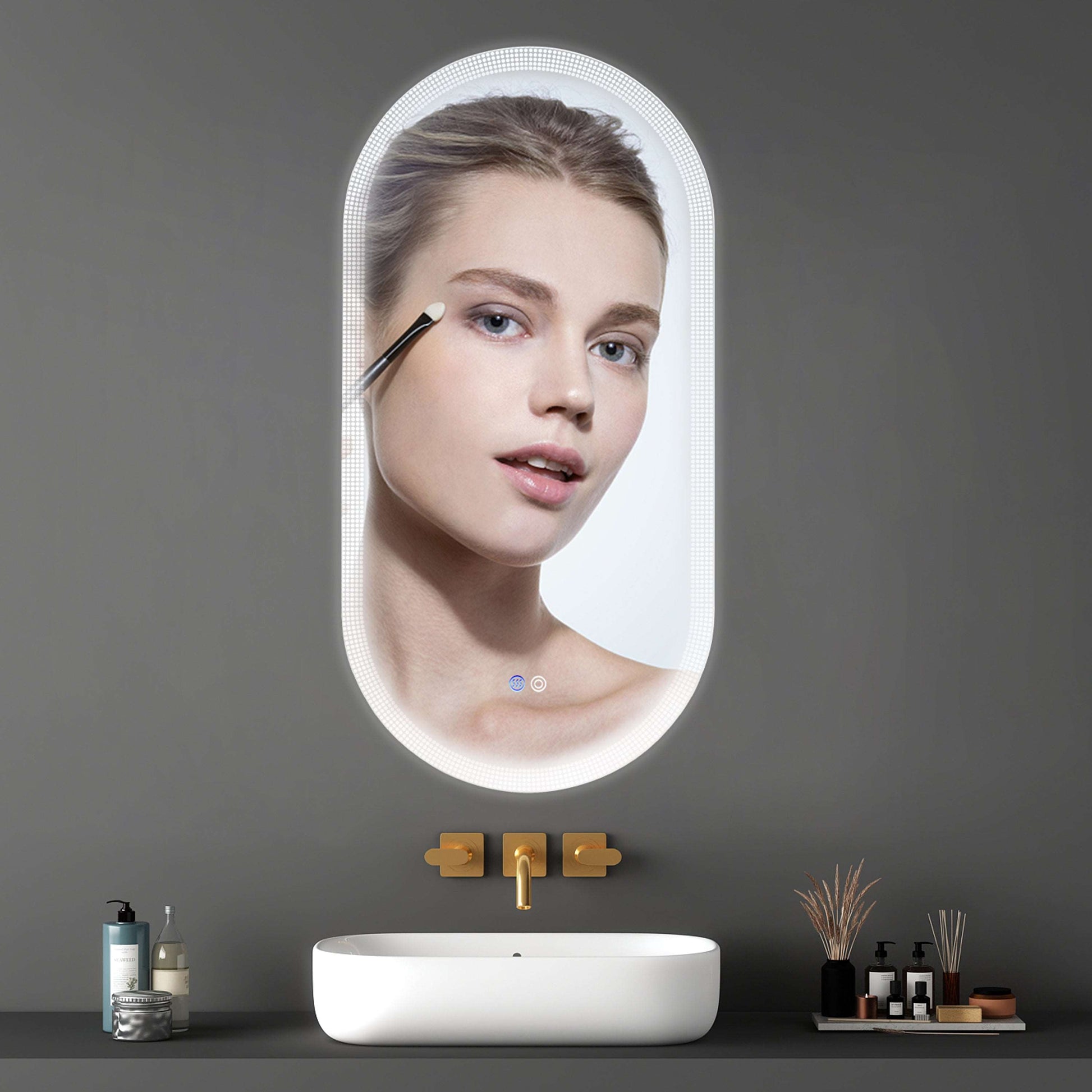 Dimmable Switch-Held Memory LED Bathroom Mirror color:White