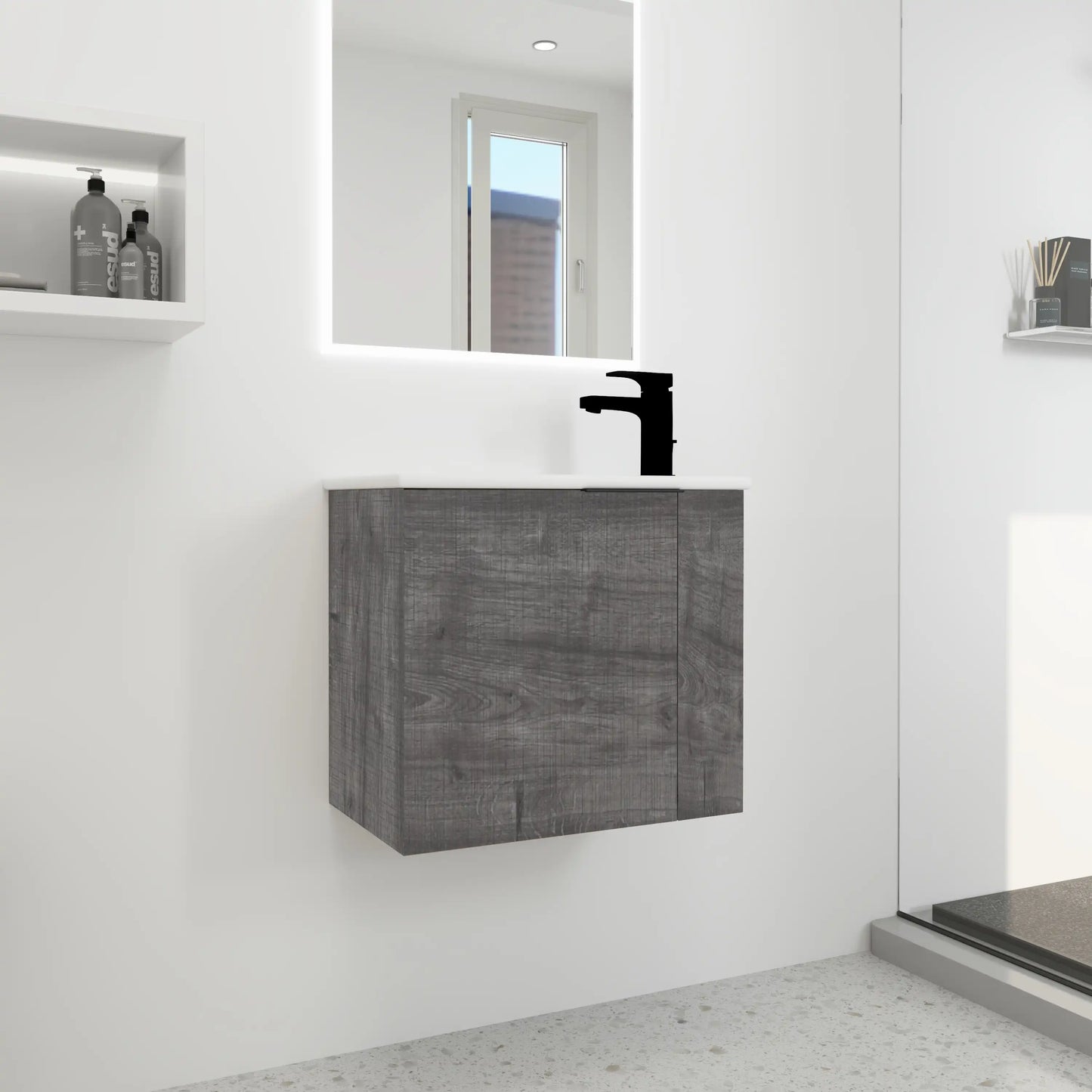 Bathroom Vanity with Sink 22 Inch for Small Floating Bathroom with Soft Close Door color: Imitative Oak