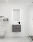 22" floating bathroom vanity sink installed in a modern small bathroom with grey oak finish | Ace Decor