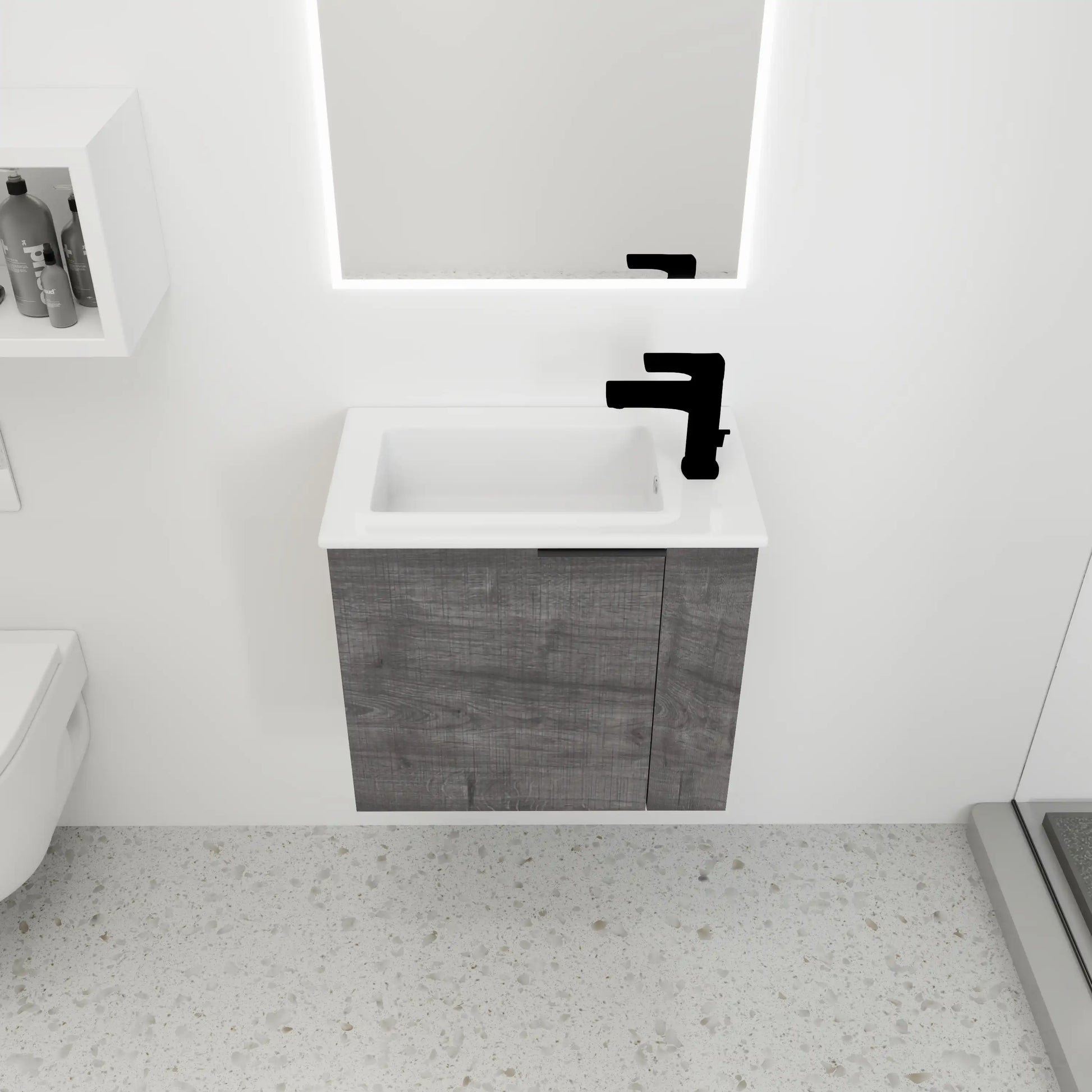 Bathroom Vanity with Sink 22 Inch for Small Floating Bathroom with Soft Close Door color: Plaid Grey Oak