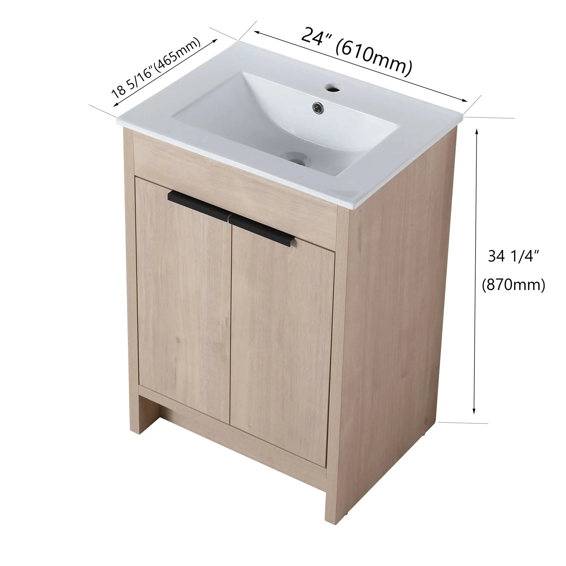 Freestanding Bathroom Vanity with Sink & 2 Soft-Close Doors color: Plain Light Oak