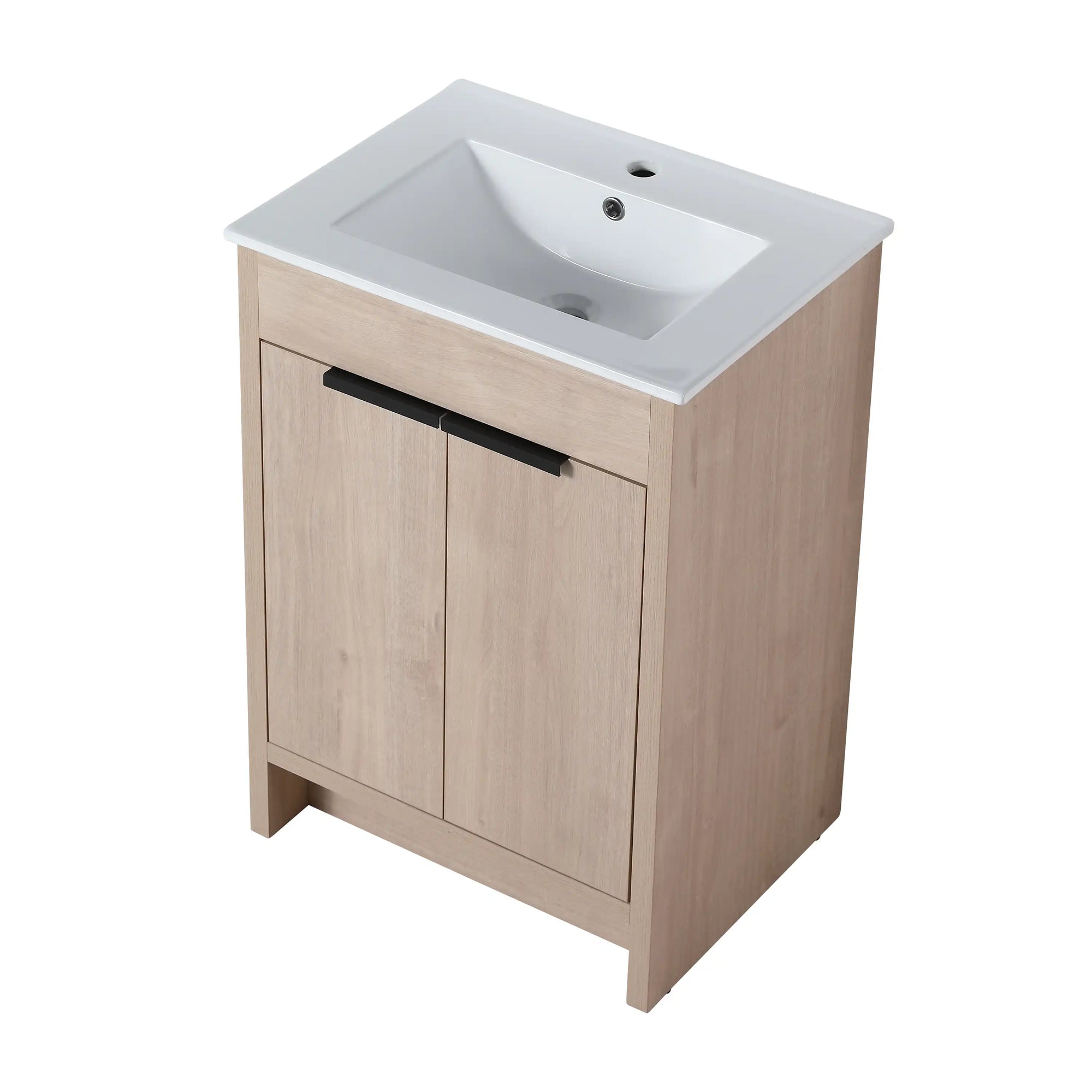 Angled product view of 24" 24in bathroom vanity highlighting integrated sink and freestanding design | Ace Decor